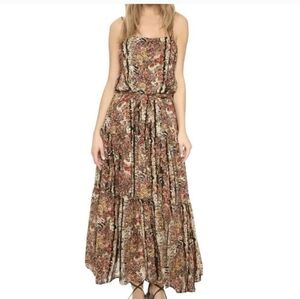 Free People Valerie Boho Floral Tiered  Open Back Tie Waist Sundress Maxi Small